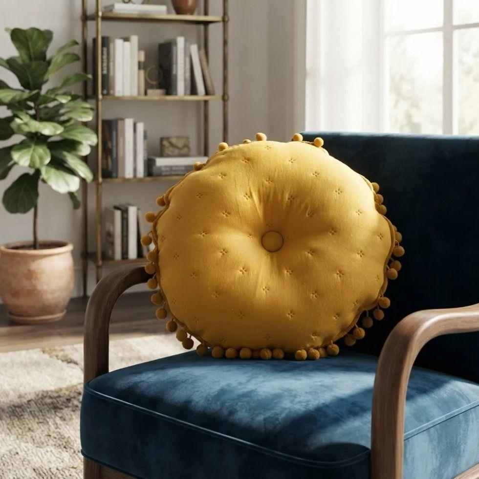 Cojin Redondo Pom Pom 44 Cm Suave Y Decorativo-1