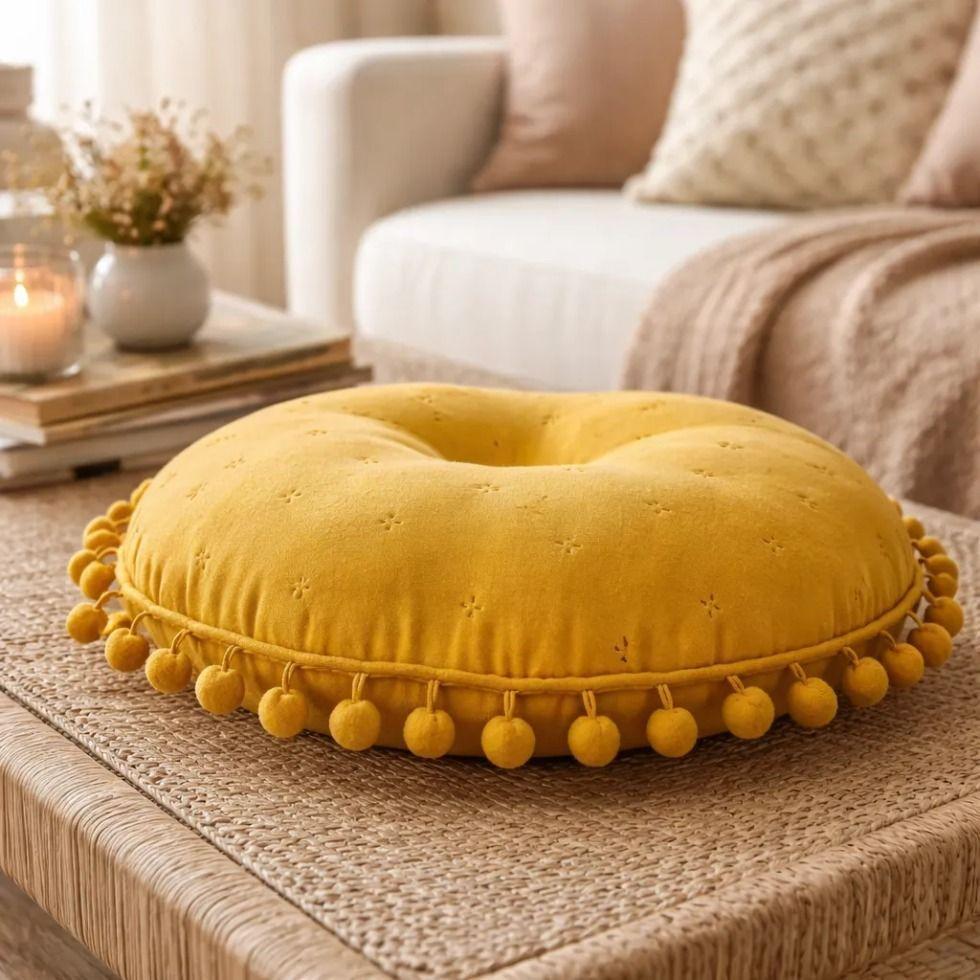 Cojin Redondo Pom Pom 44 Cm Suave Y Decorativo-3