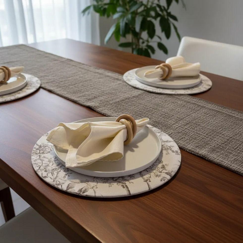 Beige Set de 6 Individuales Redondos Repelentes con Base MDF Jard n Frances-0