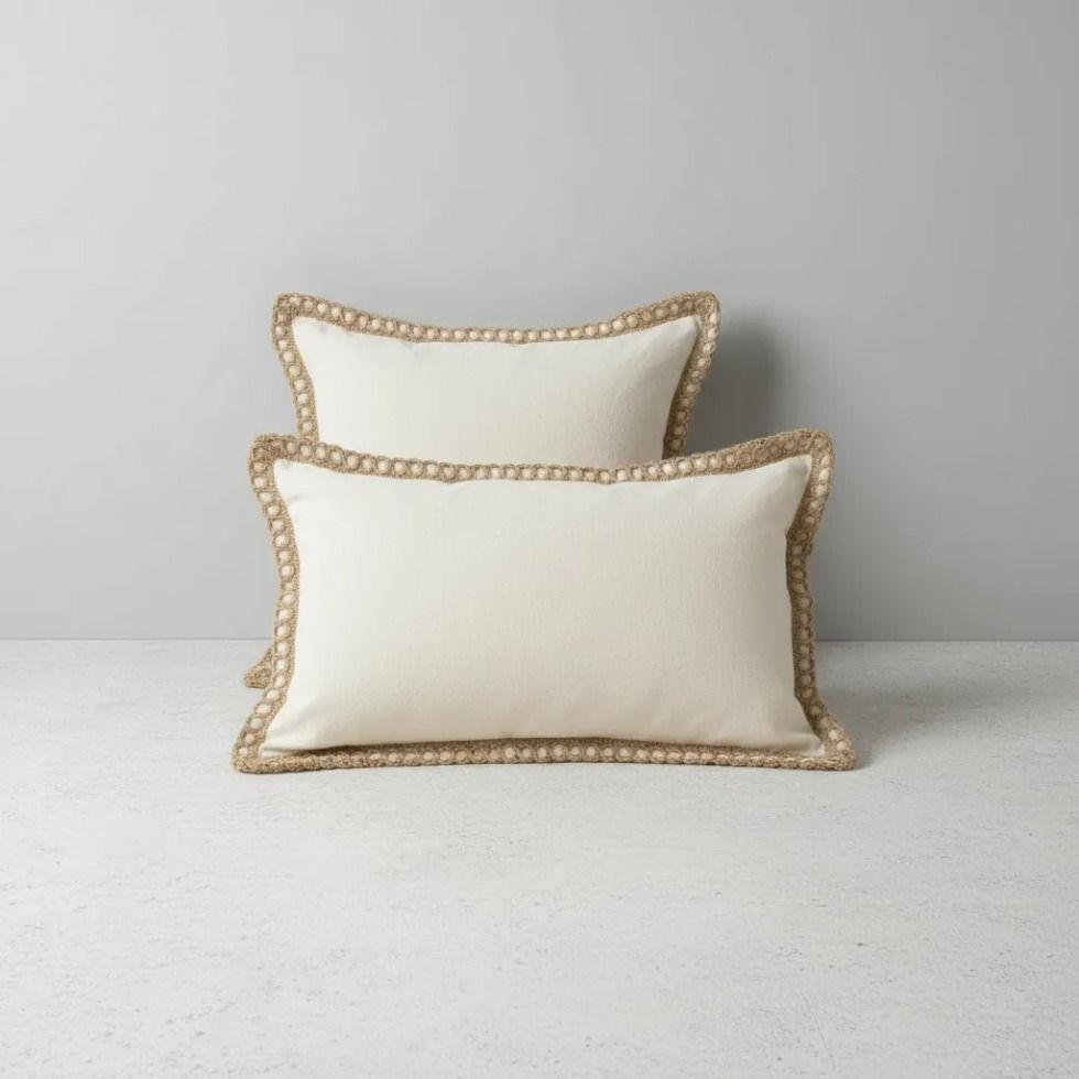 Set De 2 Cojines Decorativos Lino Marfil Con Borde-2