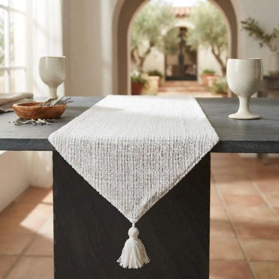 Camino De Mesa Chenille Blanco Texturizado 30 180cm-2