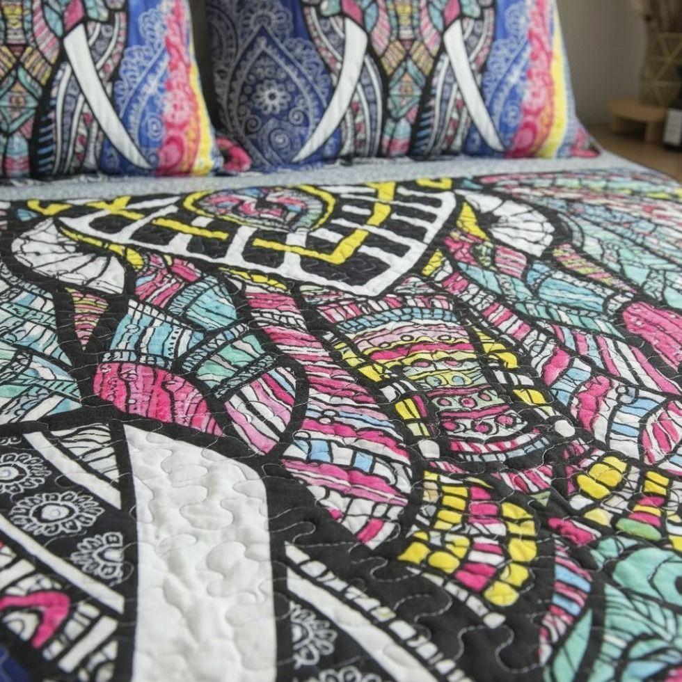 Cubrecama De Microfibra Estampado 2 Plazas - Diseño Elefante Multicolor-2