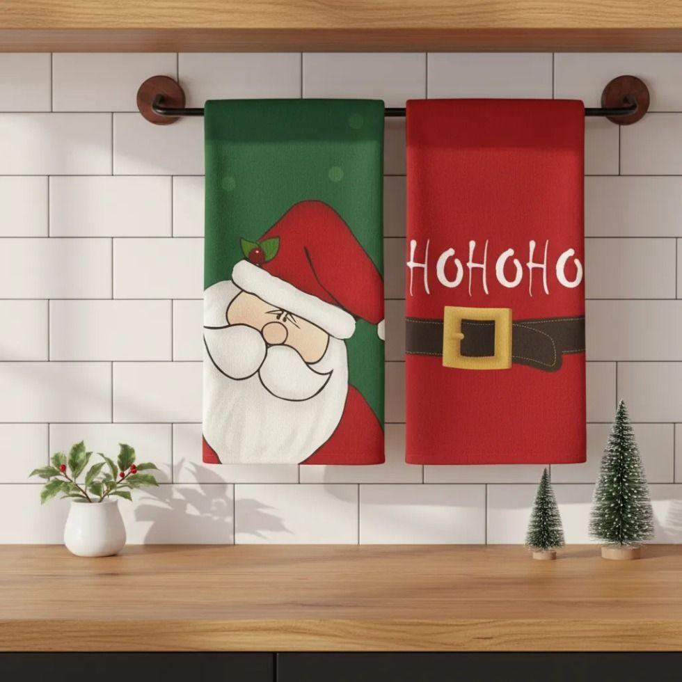 Set 2 Paños De Cocina Navidad 45 70 Cm Santa Ho Ho Ho-0