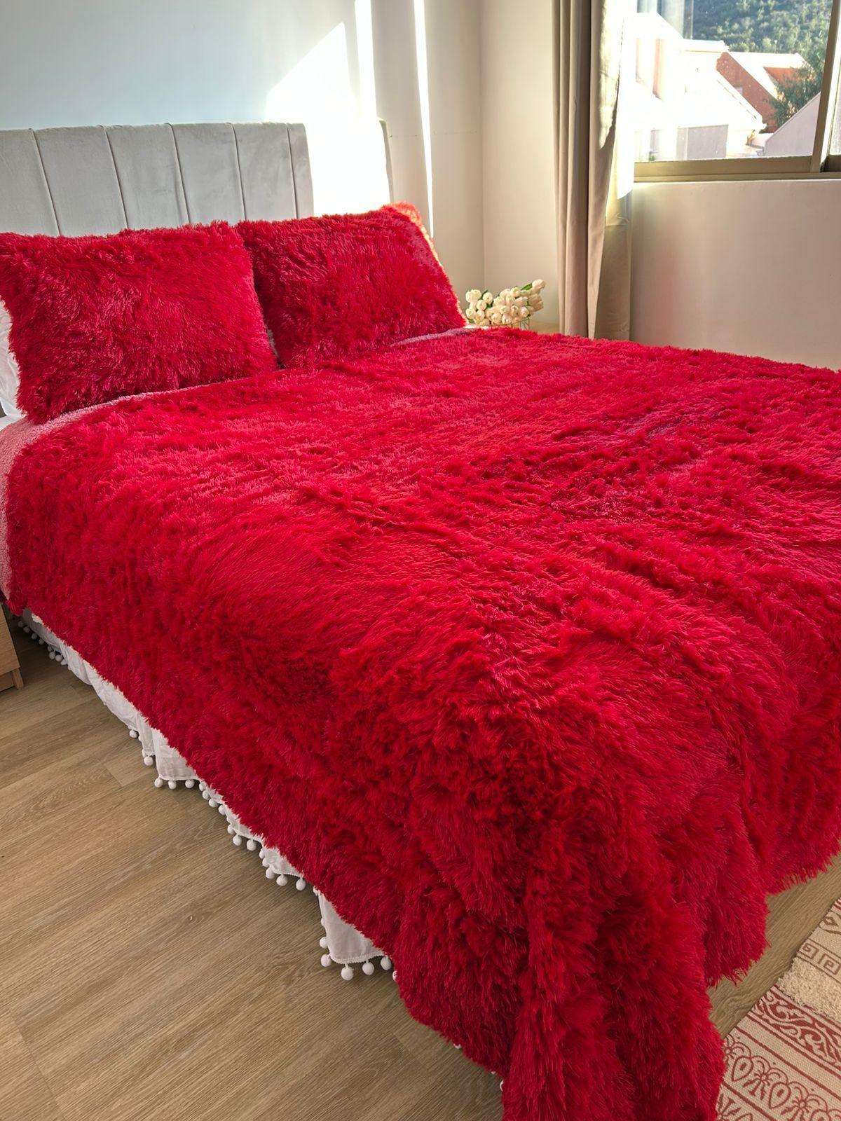 Cubrecama peludo 2 plazas color rojo-3