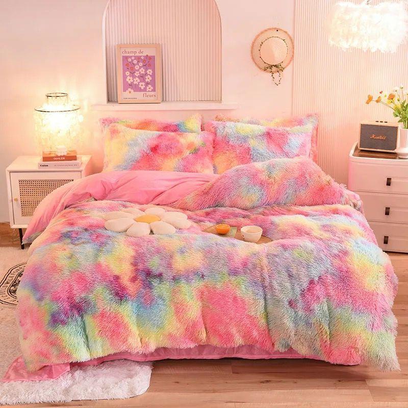 cubrecama peludo 1.5 plazas multicolor-1