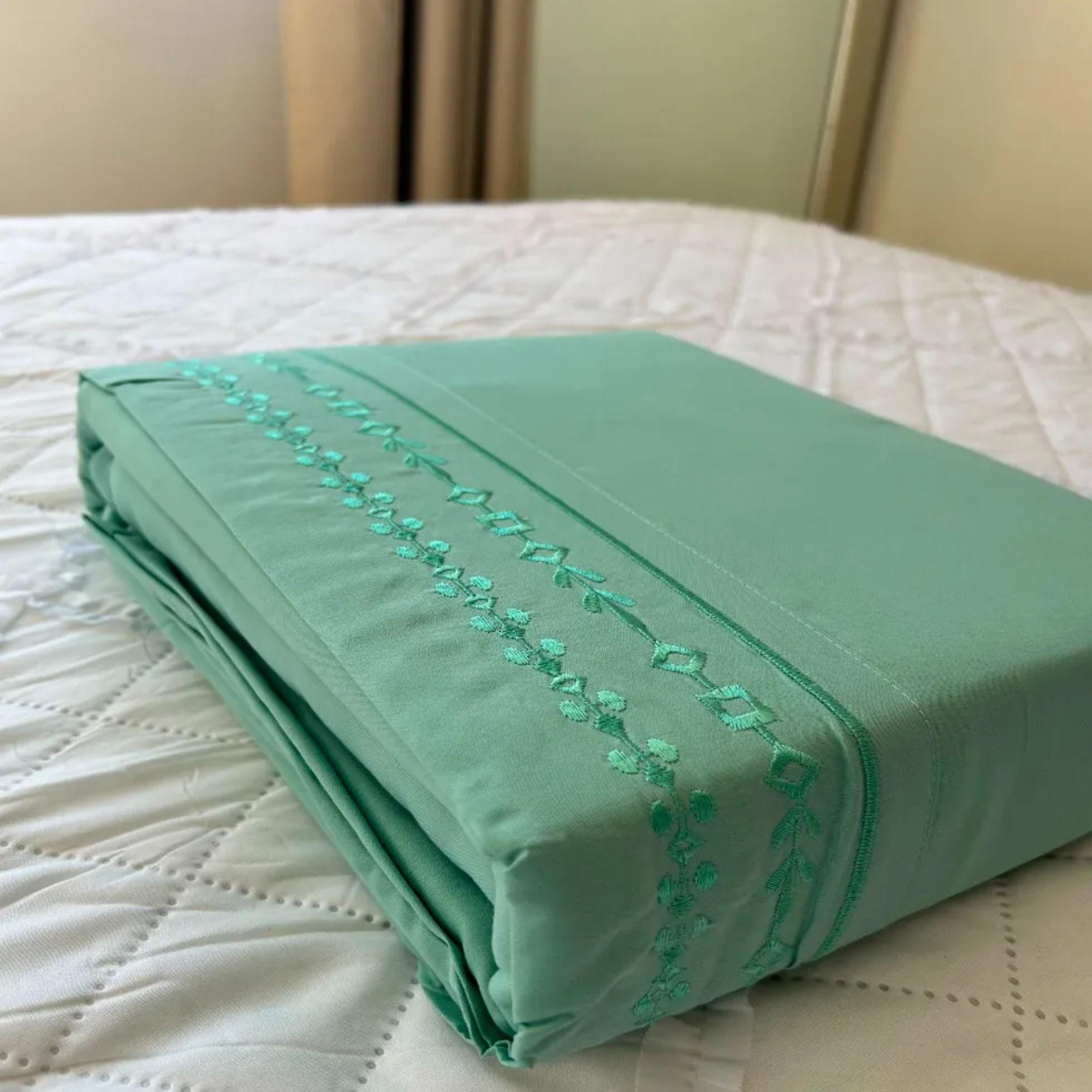 Juego De Sabanas Bordadas Super King Verde Menta 4 Piezas-3