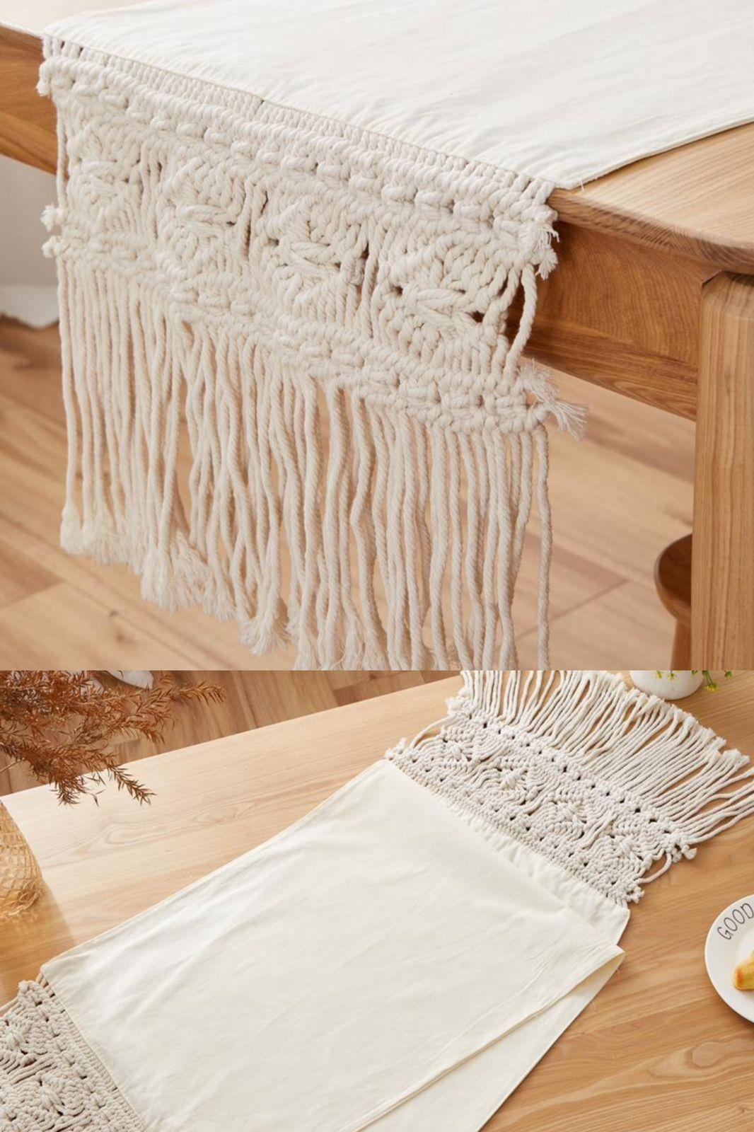 Camino de mesa de tela con macramé-2