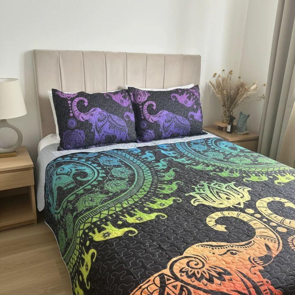 Cubrecama De Microfibra Estampado 2 Plazas - Diseño Mándala Negro-2