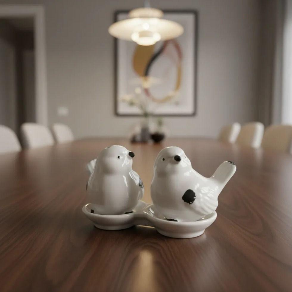 Set Salero Y Pimentero Cer mico Decorativo Pajaritos Blanco-2