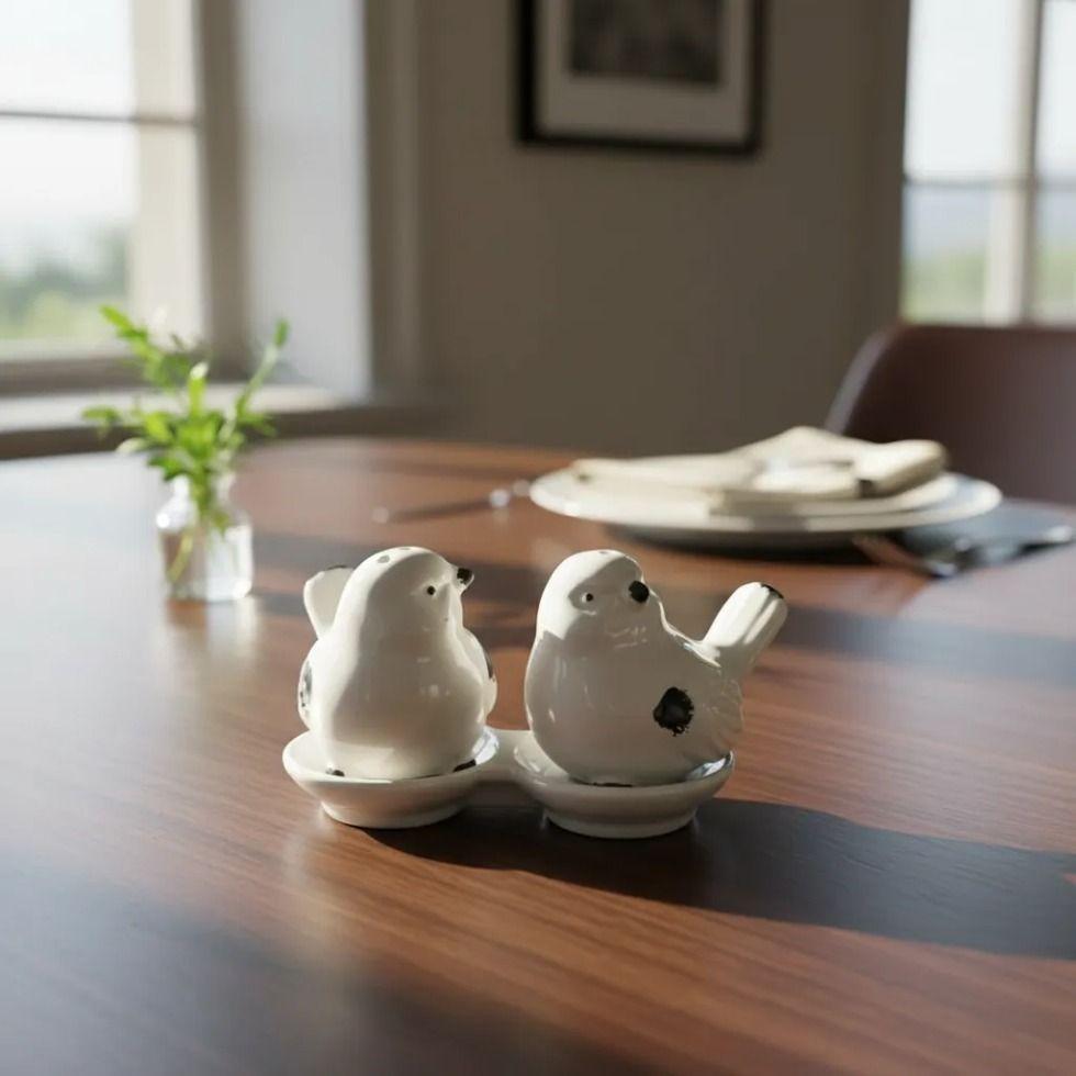 Set Salero Y Pimentero Cer mico Decorativo Pajaritos Blanco-3