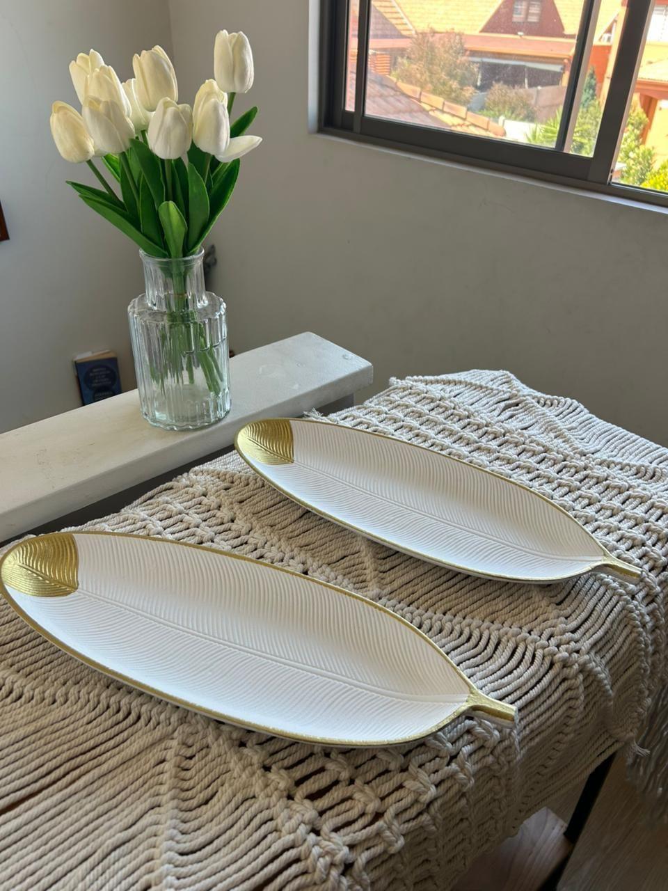 Set de 2 bandejas diseño hojas - Blancas-2