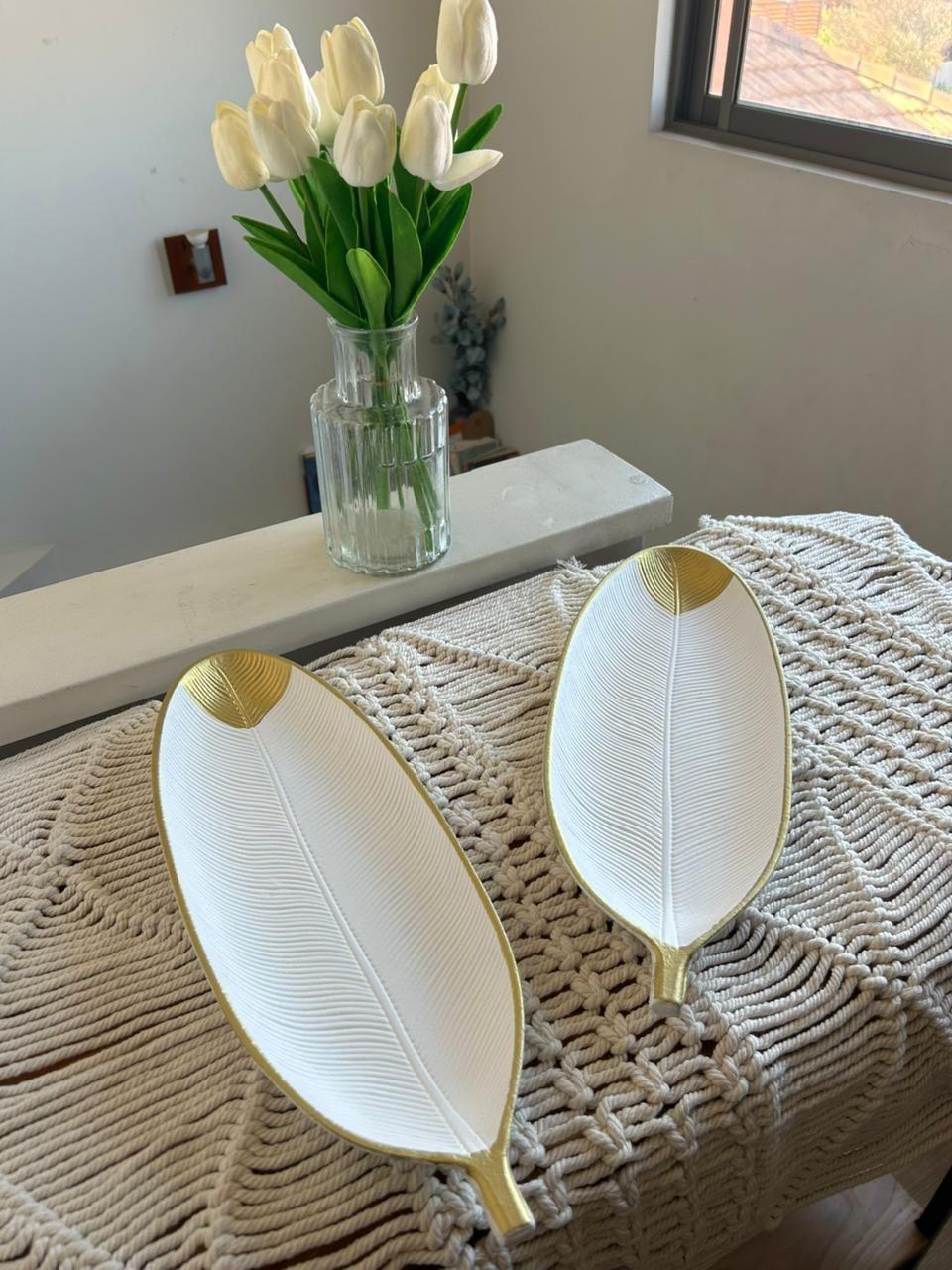 Set de 2 bandejas diseño hojas - Blancas-3