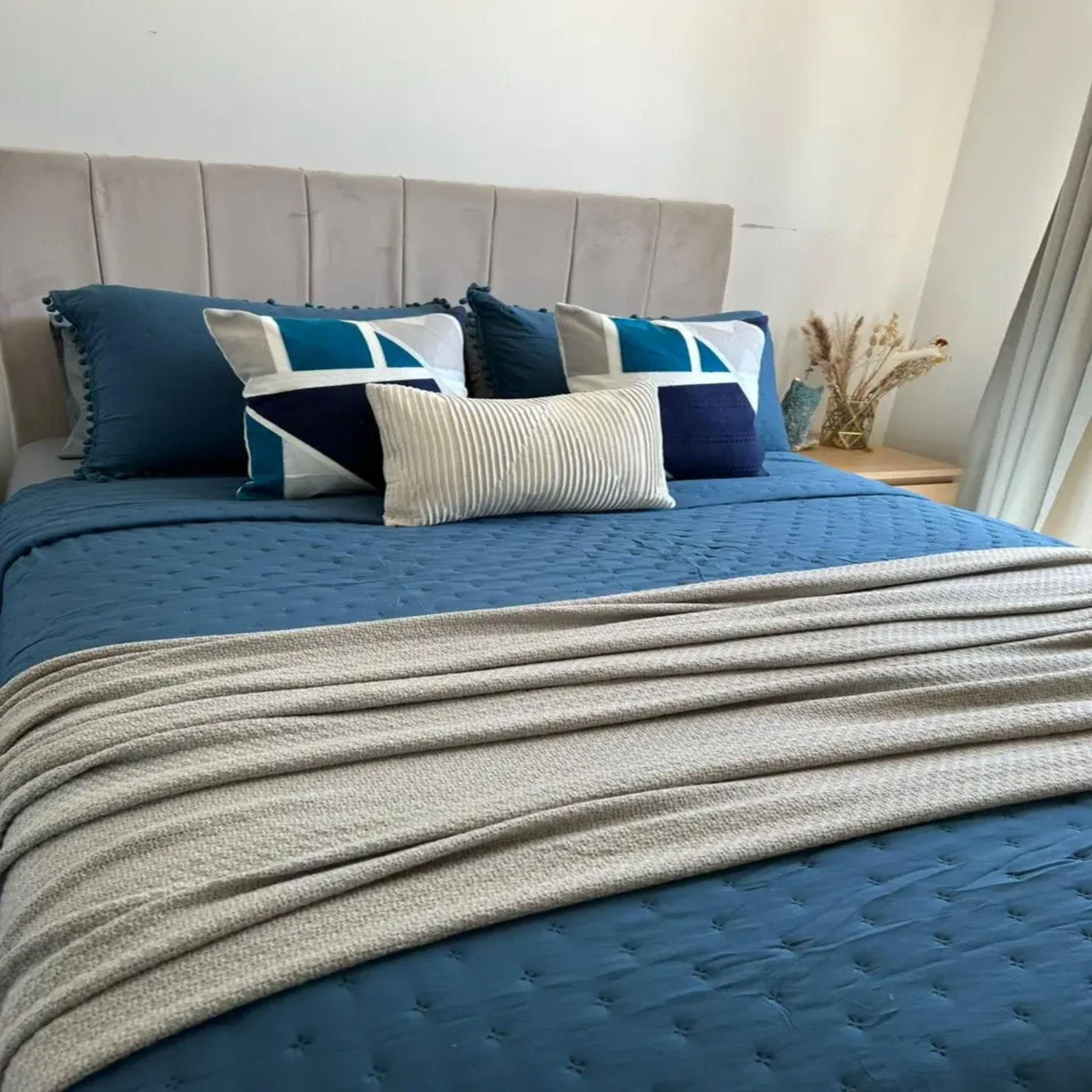 Set Renovacion Verano Dormitorio 6 Piezas Azul Gris 2 Plazas-1