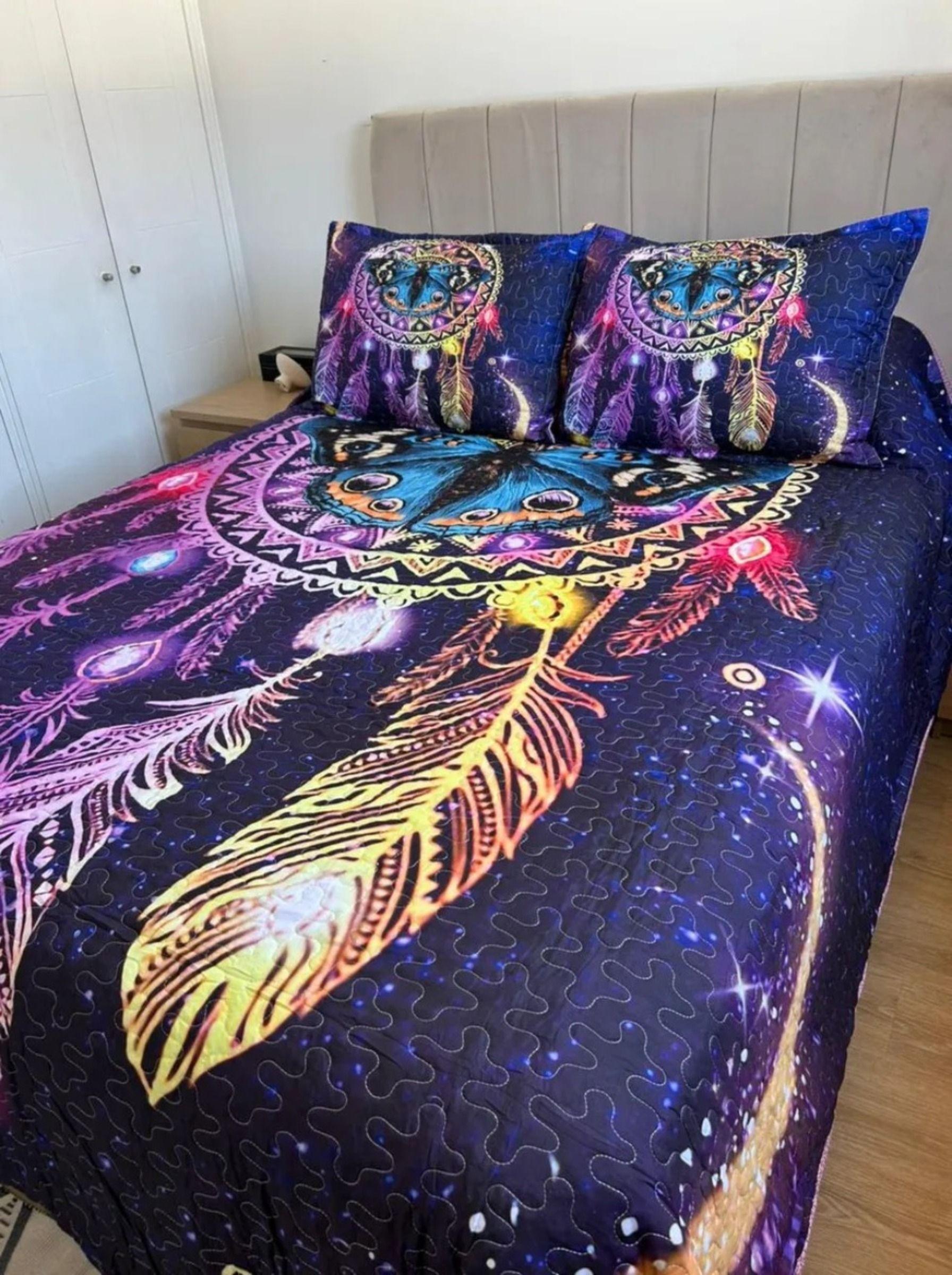 Cubrecama De Microfibra Estampado 2 Plazas - Diseño Atrapasueño morado-0