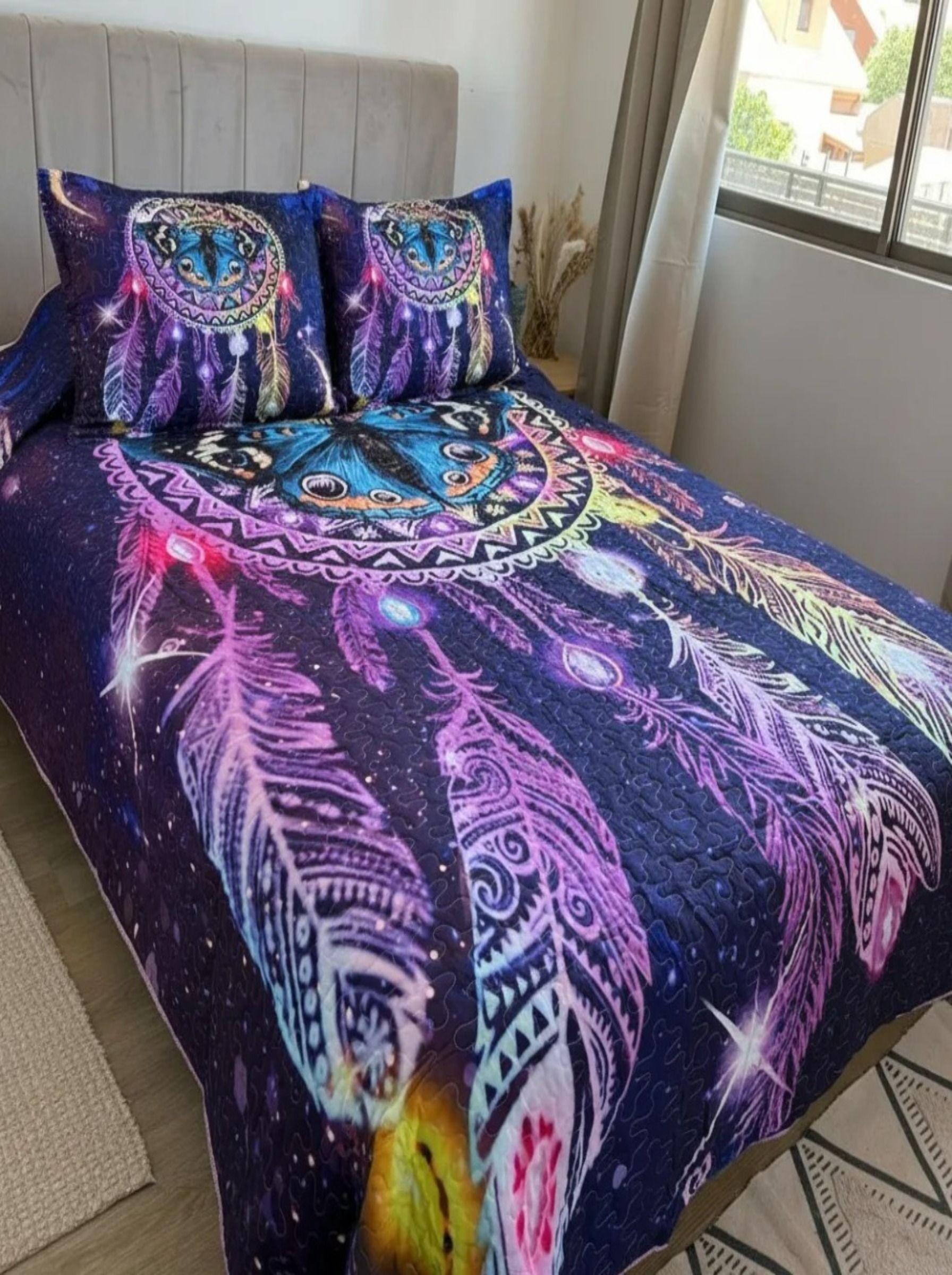 Cubrecama De Microfibra Estampado 2 Plazas - Diseño Atrapasueño morado-2