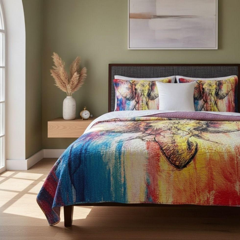 Cubrecama De Microfibra Estampado 2 Plazas - Diseño elefante dibujo-3