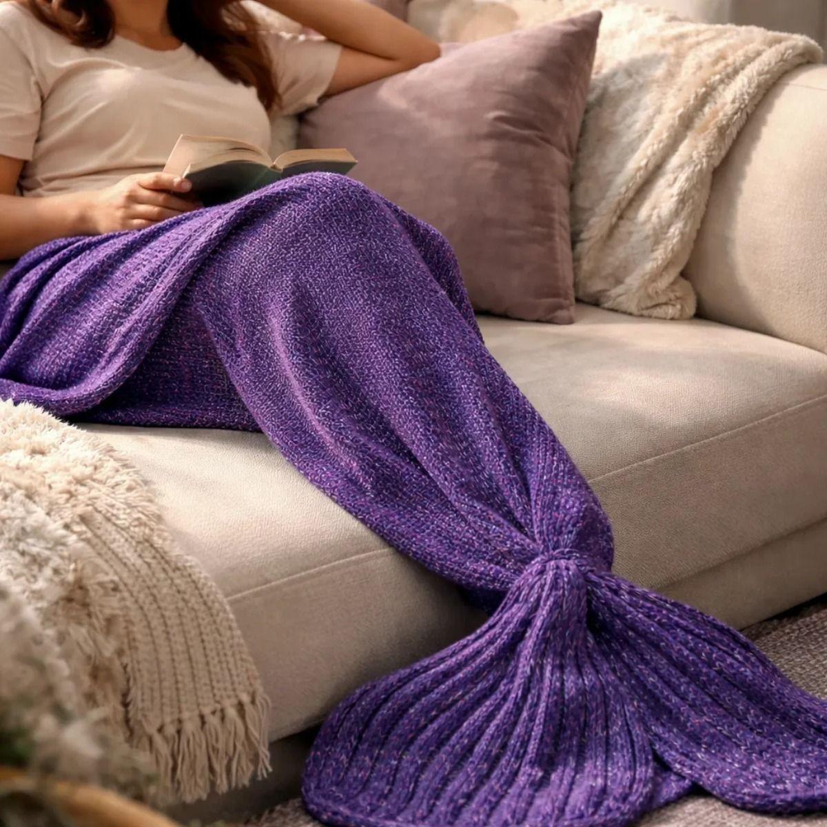 Manta Tejida Estilo Sirena XL | Morada-0