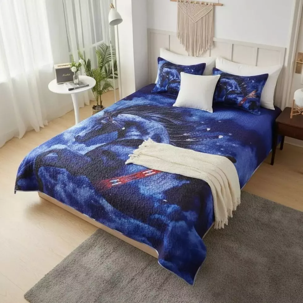 Cubrecama De Microfibra Estampado 2 Plazas - Diseño caballo-0