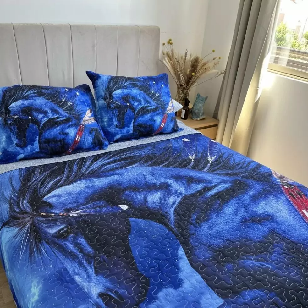 Cubrecama De Microfibra Estampado 2 Plazas - Diseño caballo-2