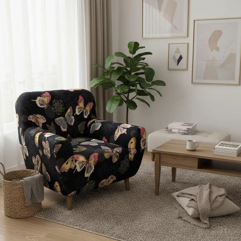Funda de sofá estampada de 1 cuerpo - Diseño Mariposa negra-6