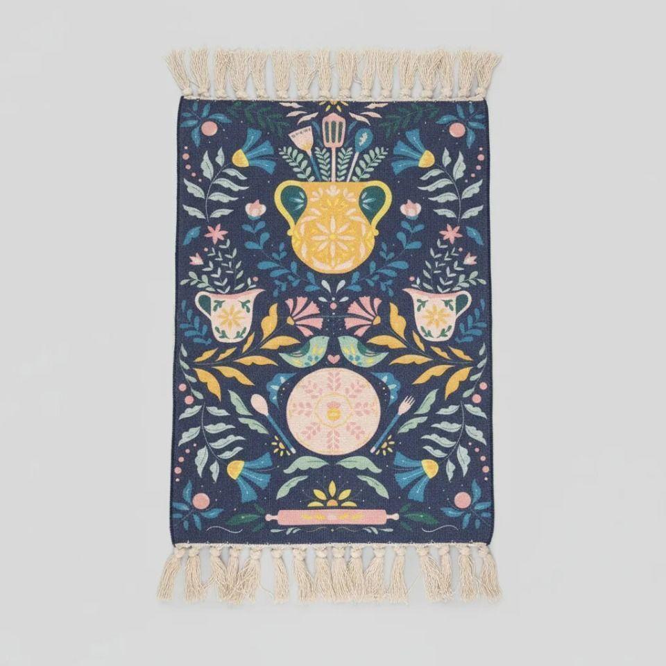 Alfombra Kilim tejida azul 60x90cm - diseño macetero-0