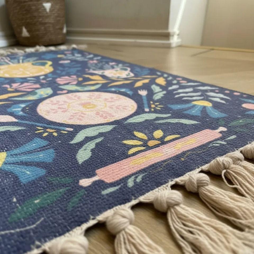 Alfombra Kilim tejida azul 60x90cm - diseño macetero-3