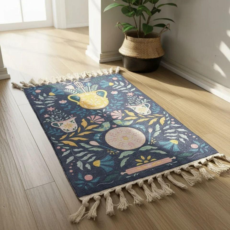 Alfombra Kilim tejida azul 60x90cm - diseño macetero-5
