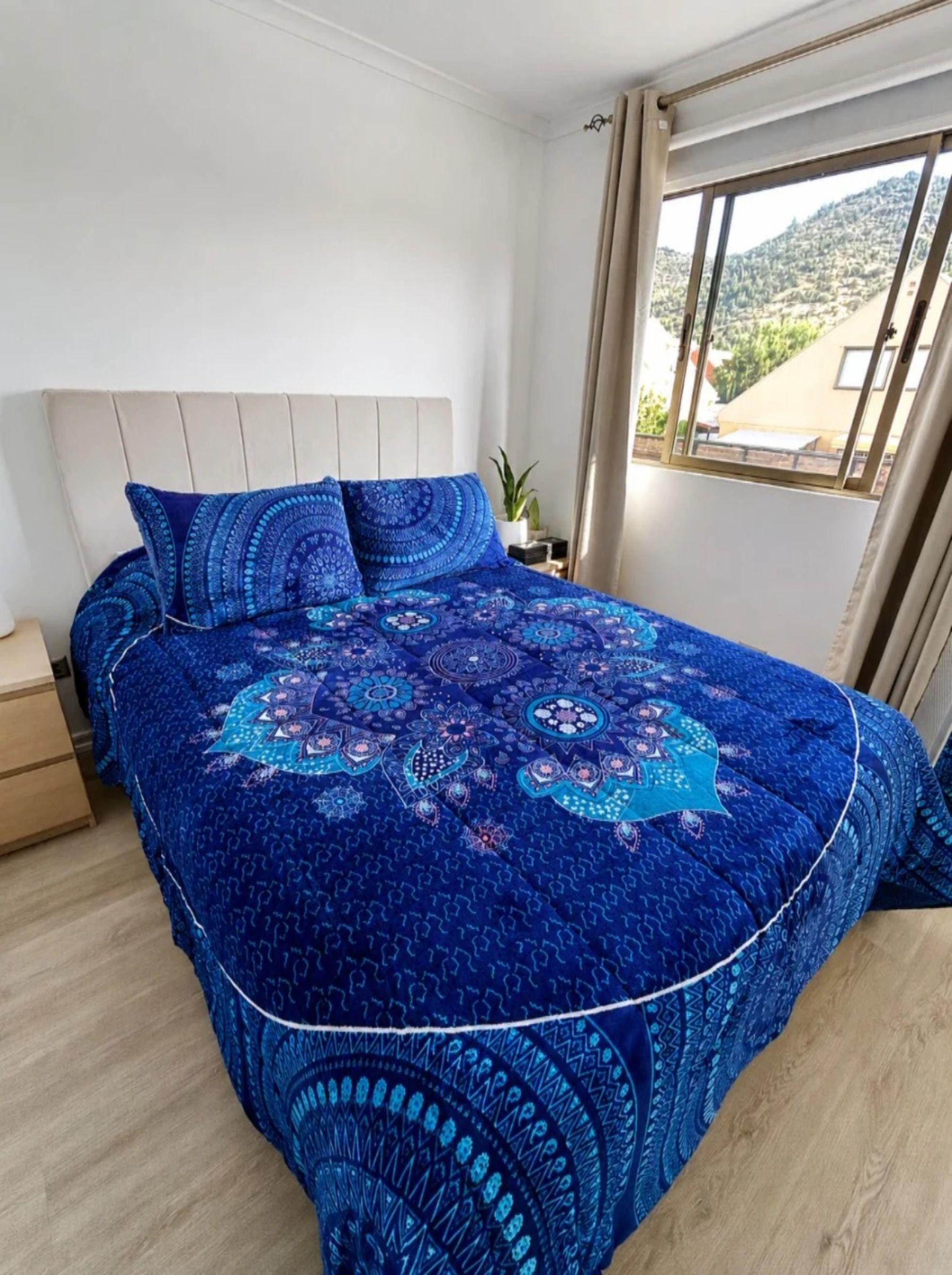 Cubrecama 2 Plazas Polar con Chiporro Mandala Azul Profundo - 230x250 cm-2