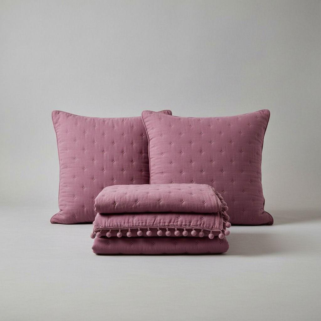 Set de piecera algodón con pom-pom + 2 fundas 45x45-2