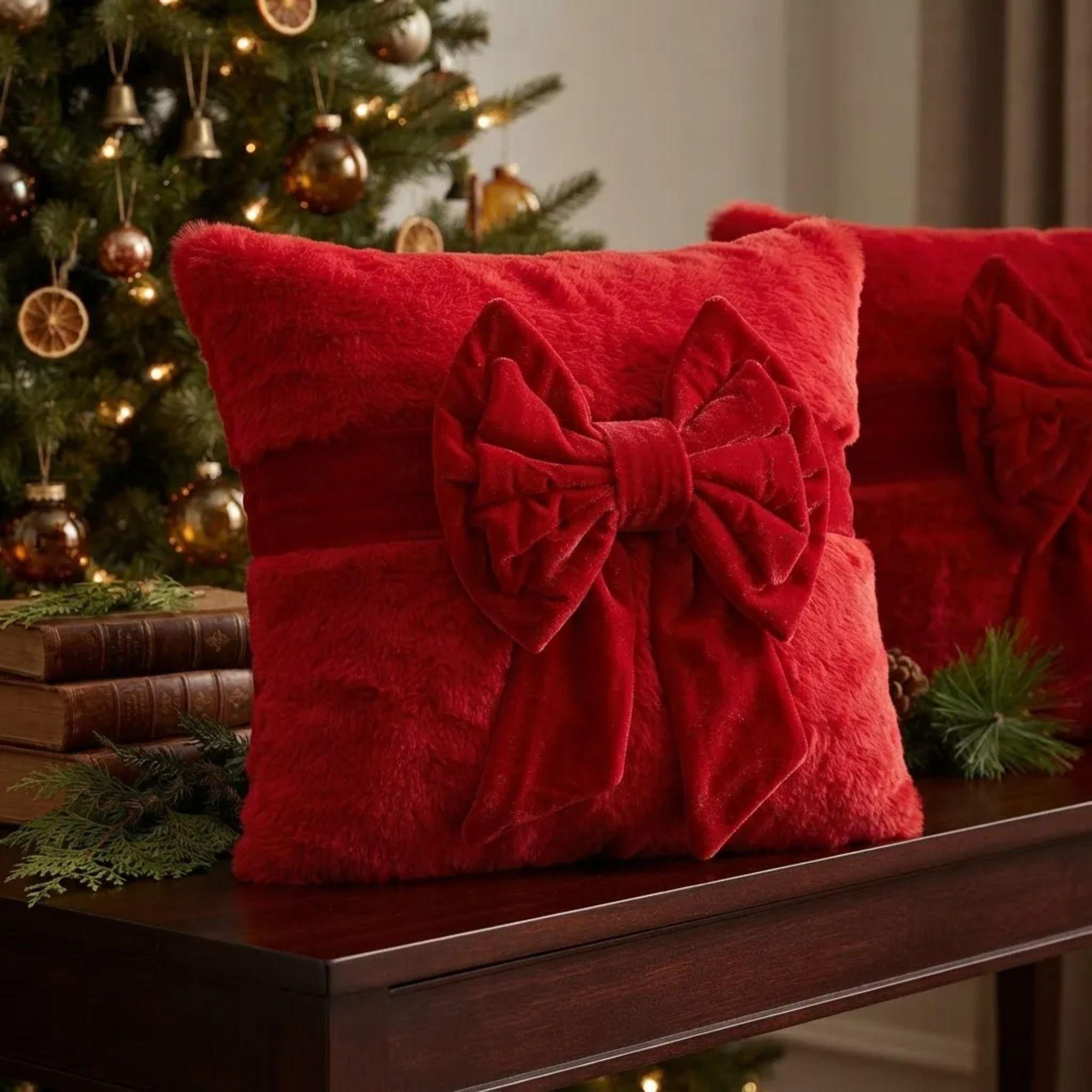 Cojin Navide o Con Lazo 3d 45 45 Cm Rojo-3