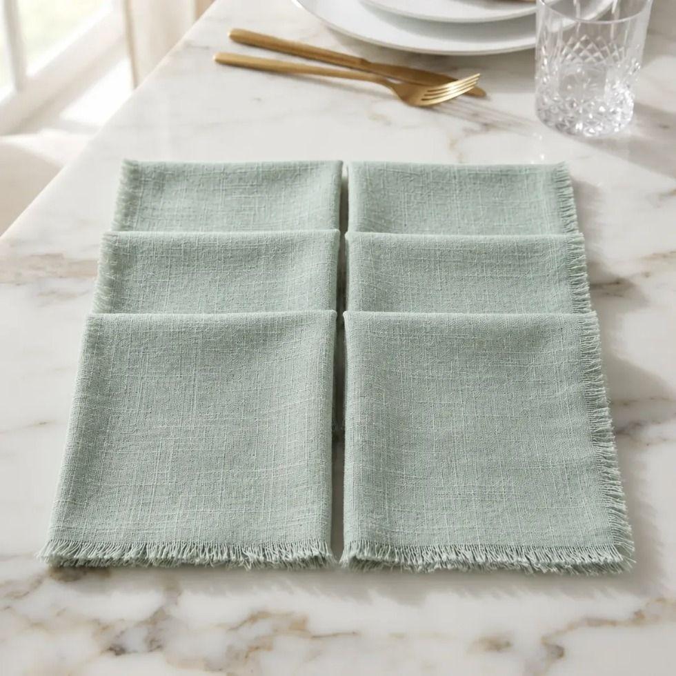 Set De 6 Servilletas De Lino Verde Agua 41x41 Cm-2