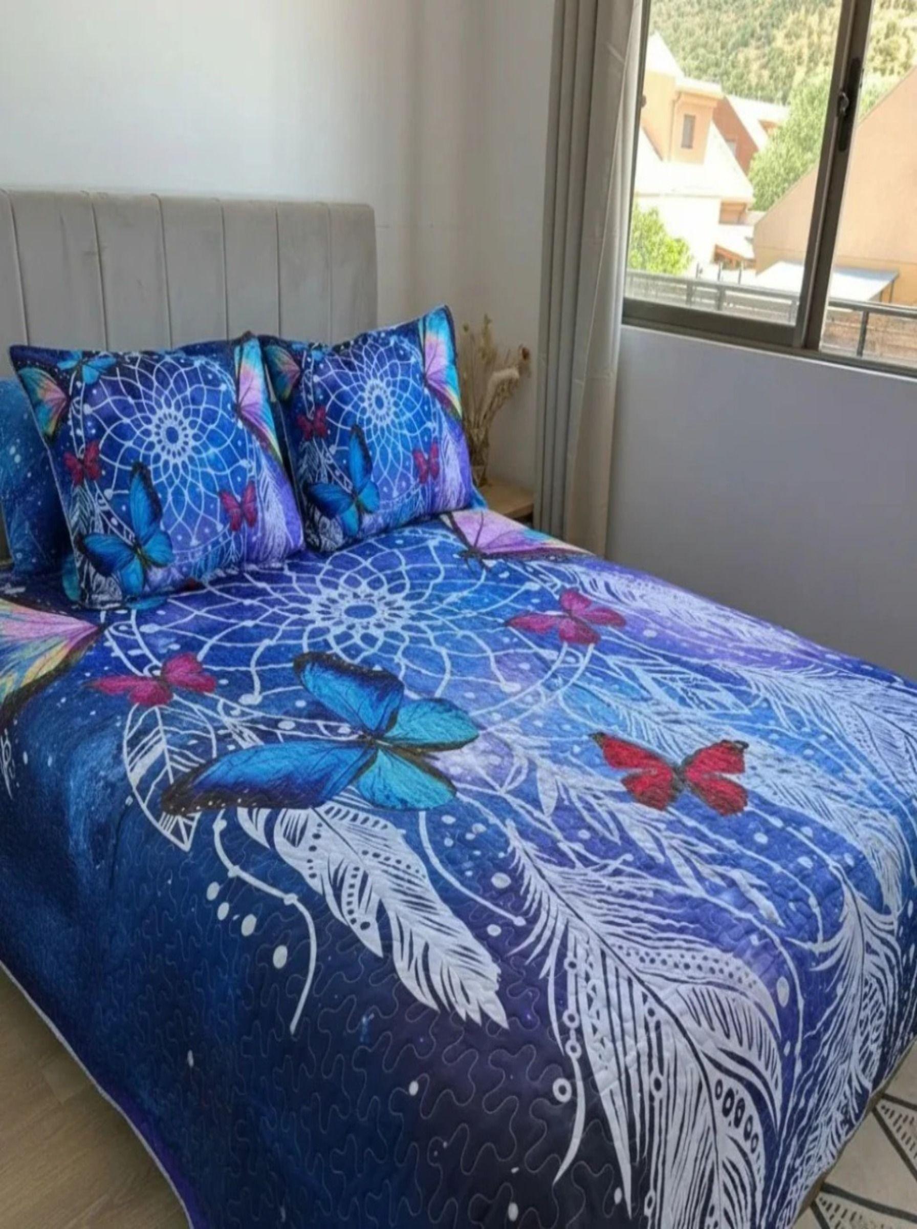 Cubrecama De Microfibra Estampado 2 Plazas - Diseño Mariposa Atrapasueño-0