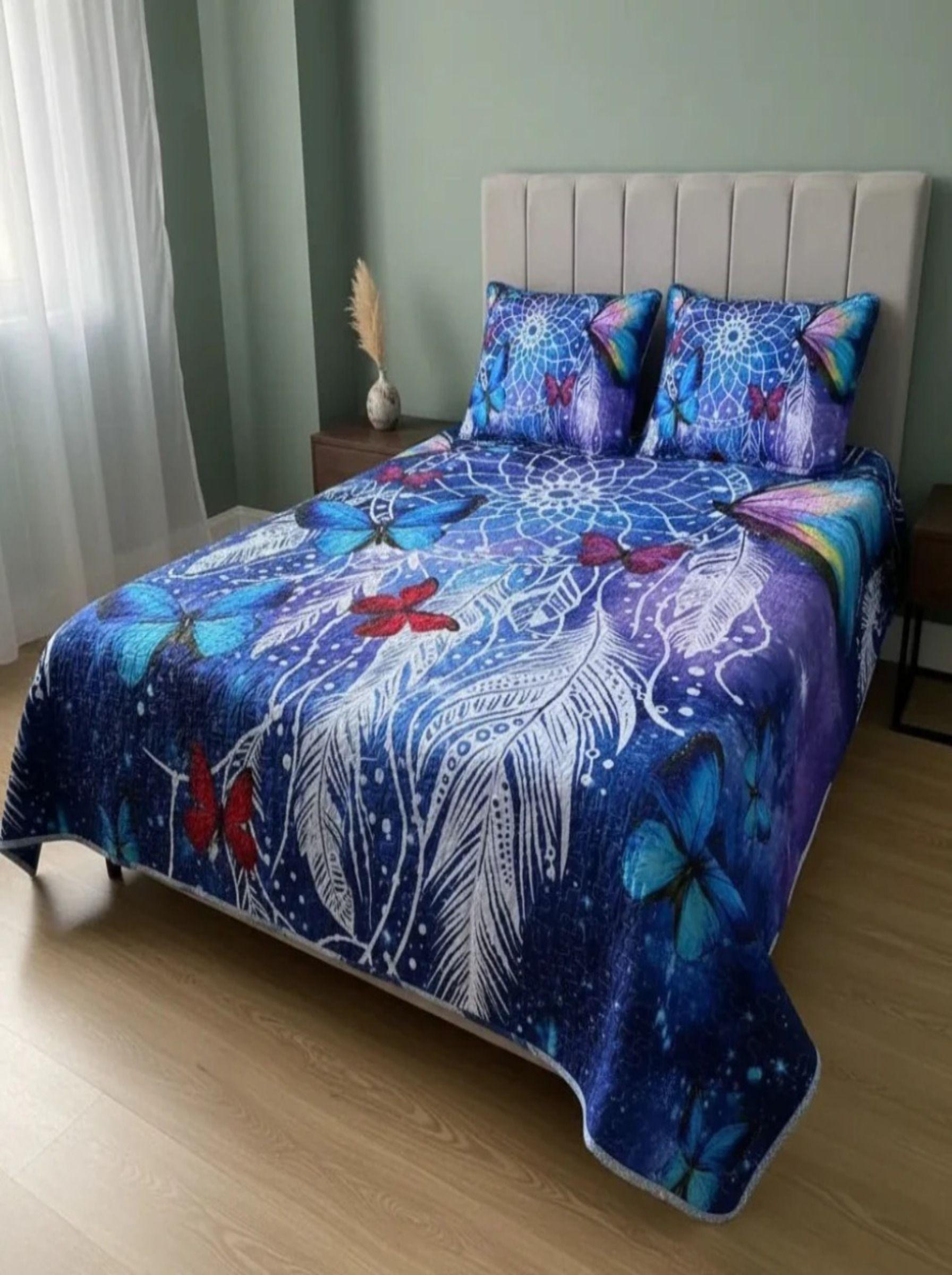 Cubrecama De Microfibra Estampado 2 Plazas - Diseño Mariposa Atrapasueño-2