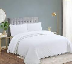 Cubrecama de algodón con pompones KING - Crema-2