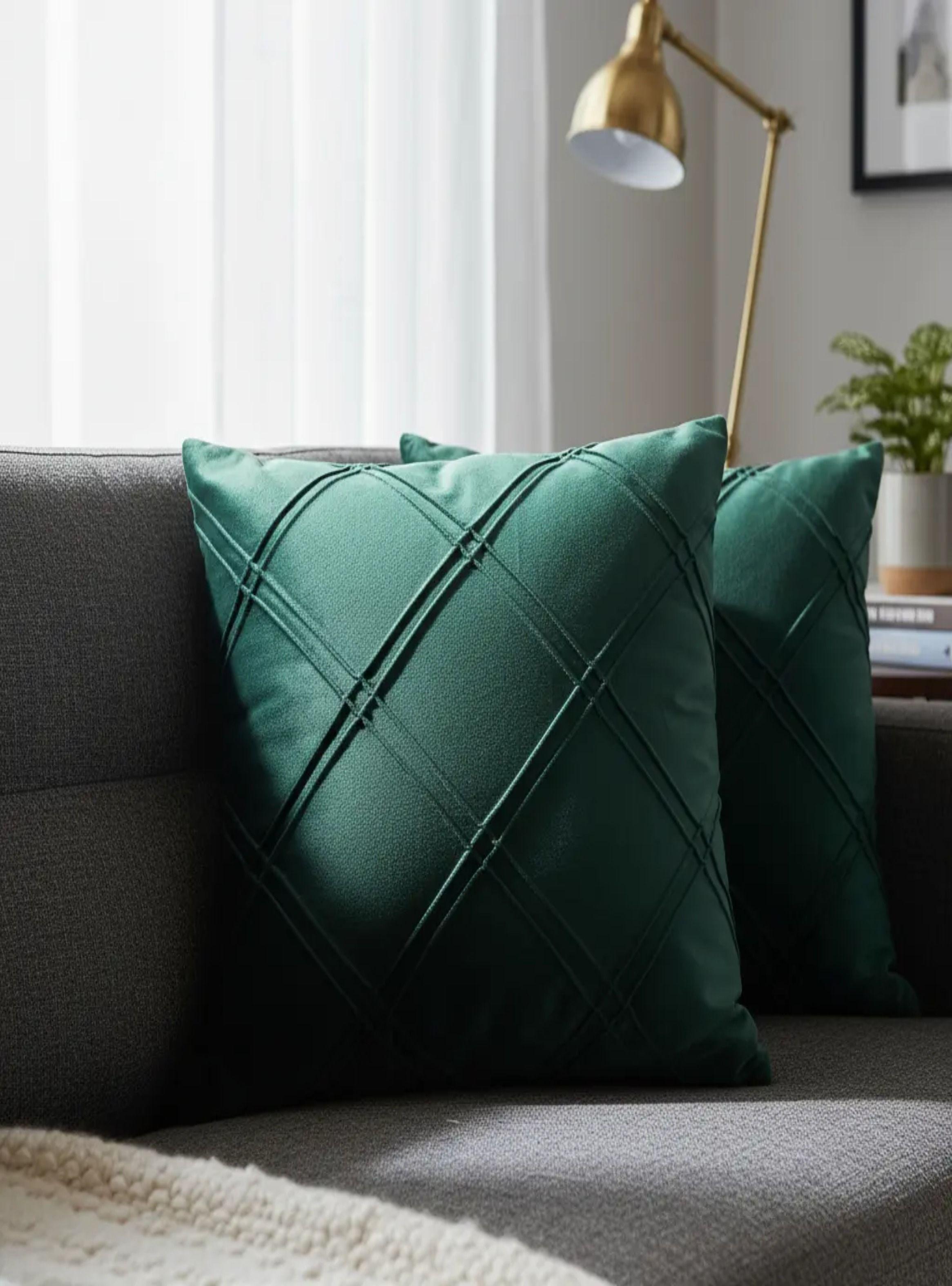 Set 2 Cojines Terciopelo Doble Pliegue Verde 45x45cm-3