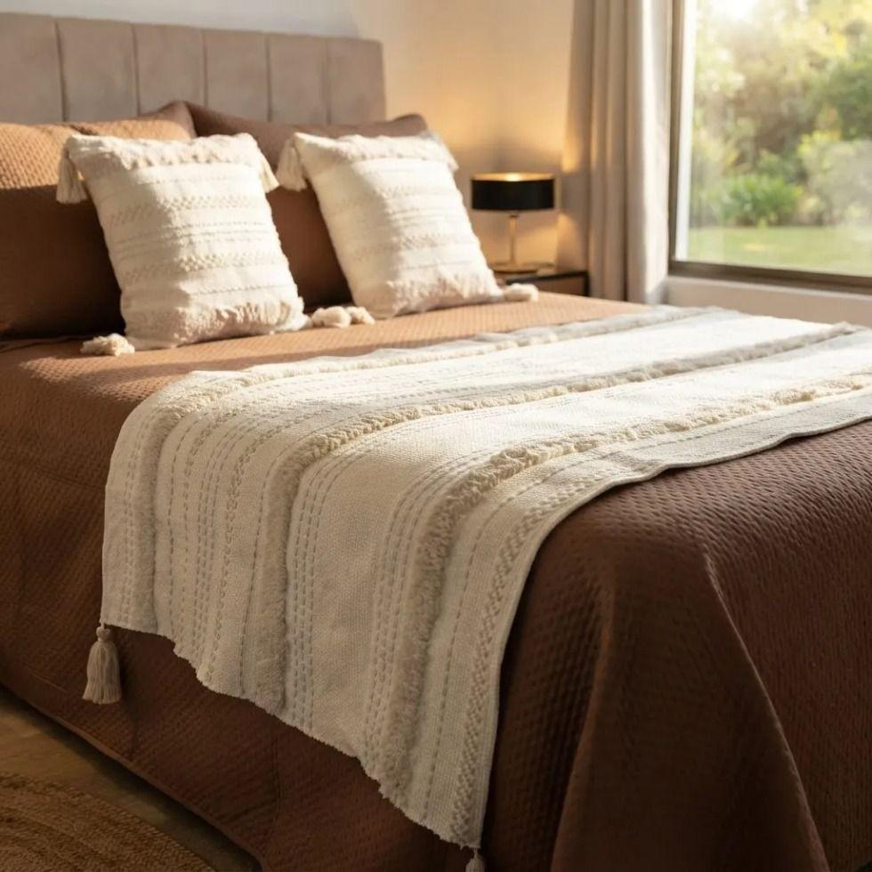 Set Piecera Boho Lineas Marfil 2 Fundas De Cojin 45cmx45cm-2