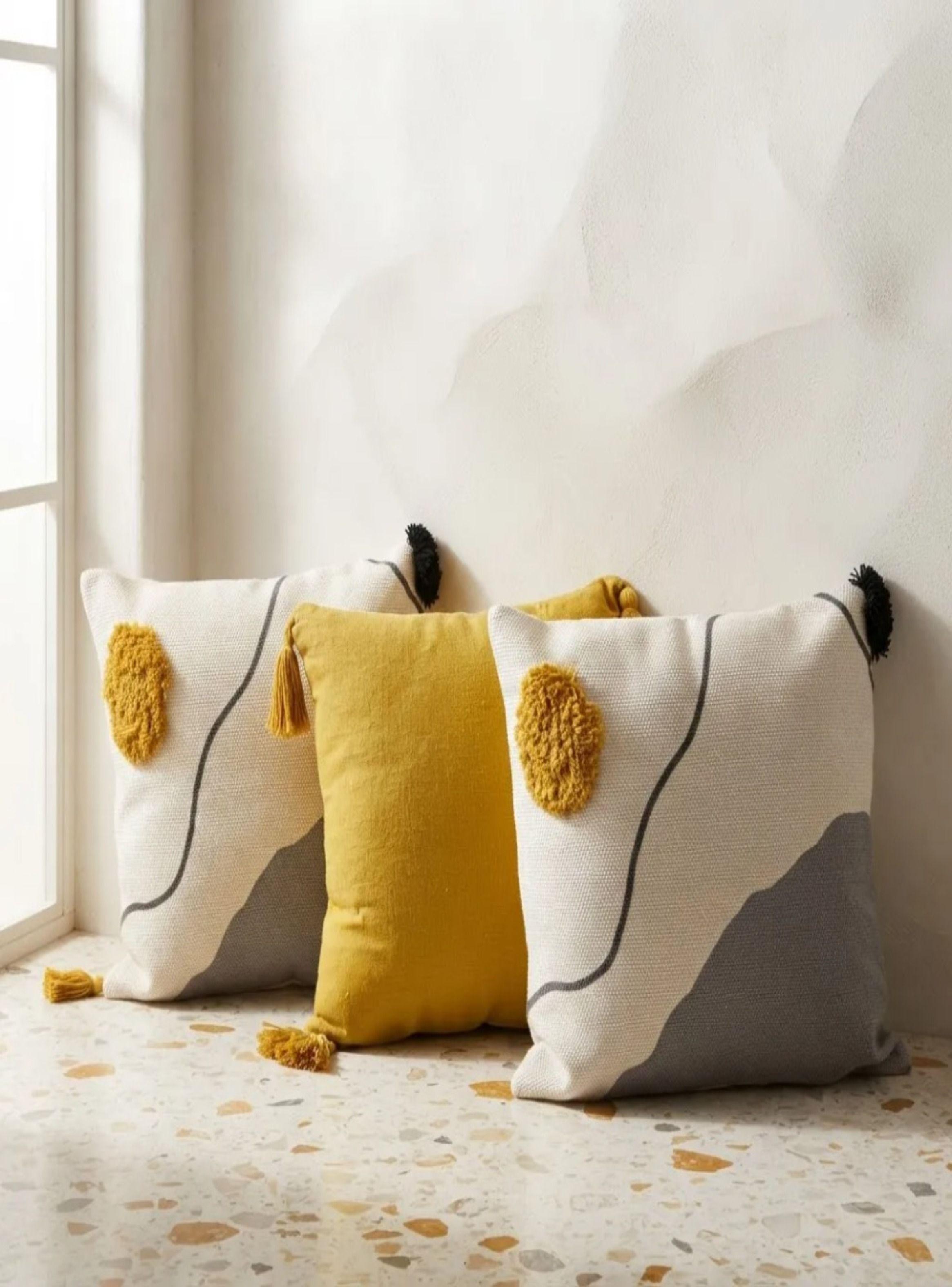 Set De 3 Cojines Decorativos Bordados Mostaza Boho 45x45cm-1