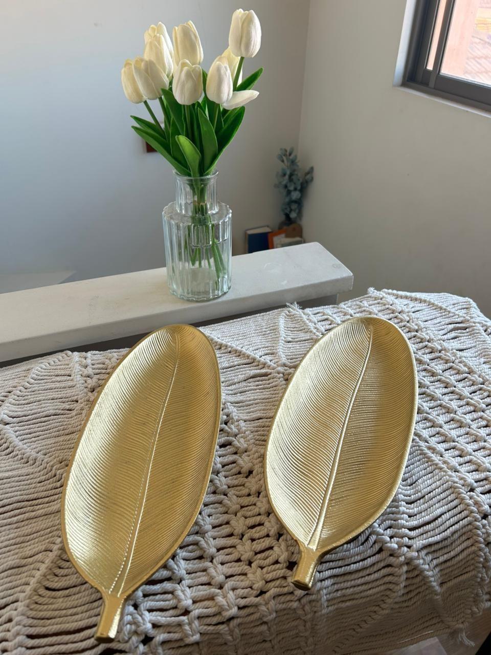 Set de 2 bandejas diseño hojas - Doradas-3