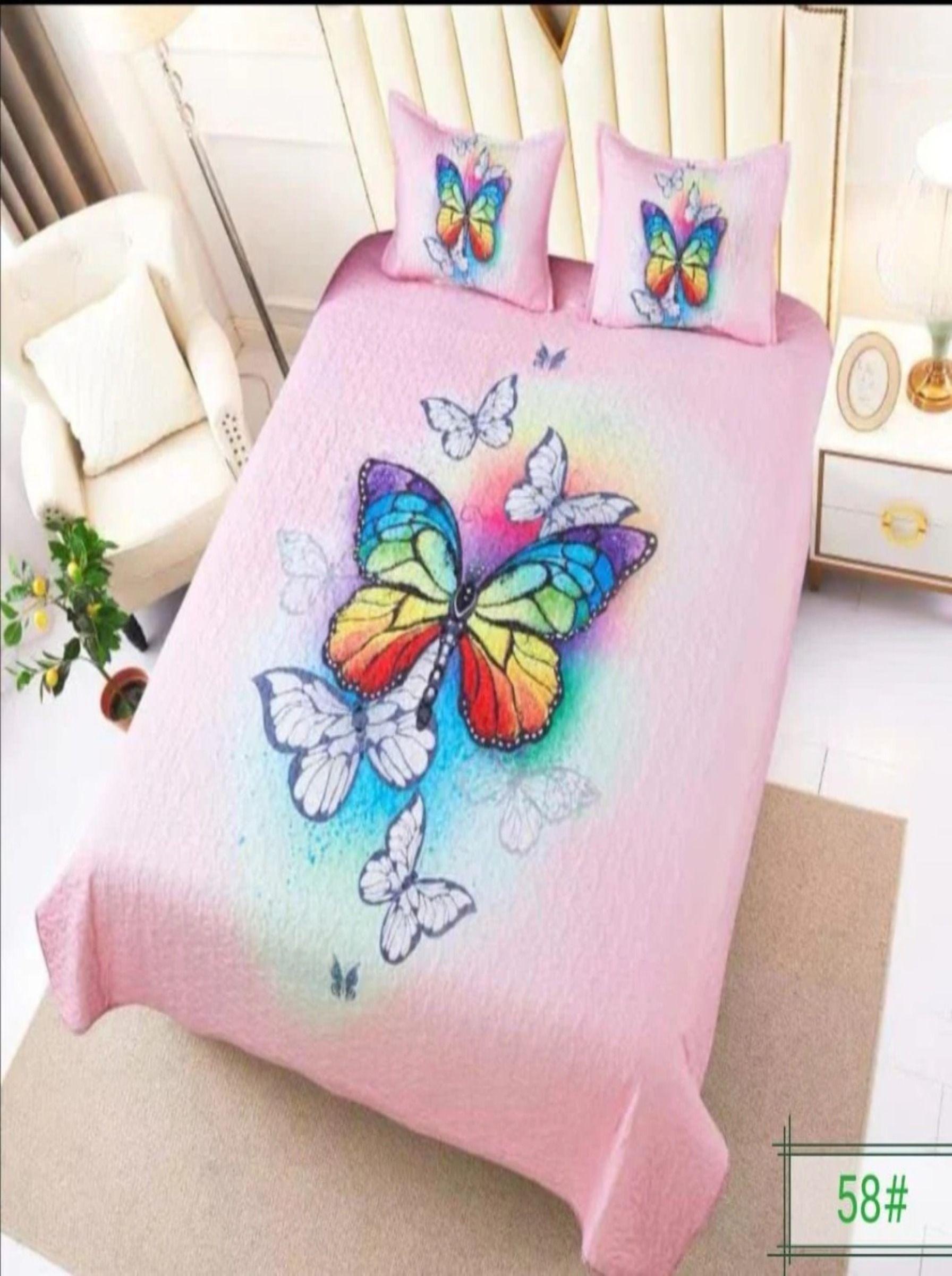 Cubrecama De Microfibra Estampado 2 Plazas - Diseño Mariposa Rosa-2