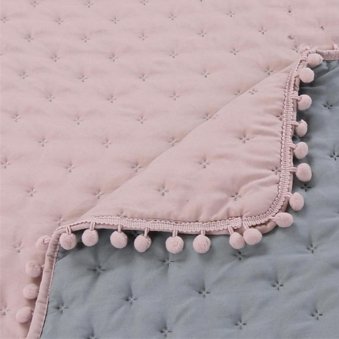 Cubrecama de algodón con pompones 2PLAZAS - Rosa -2