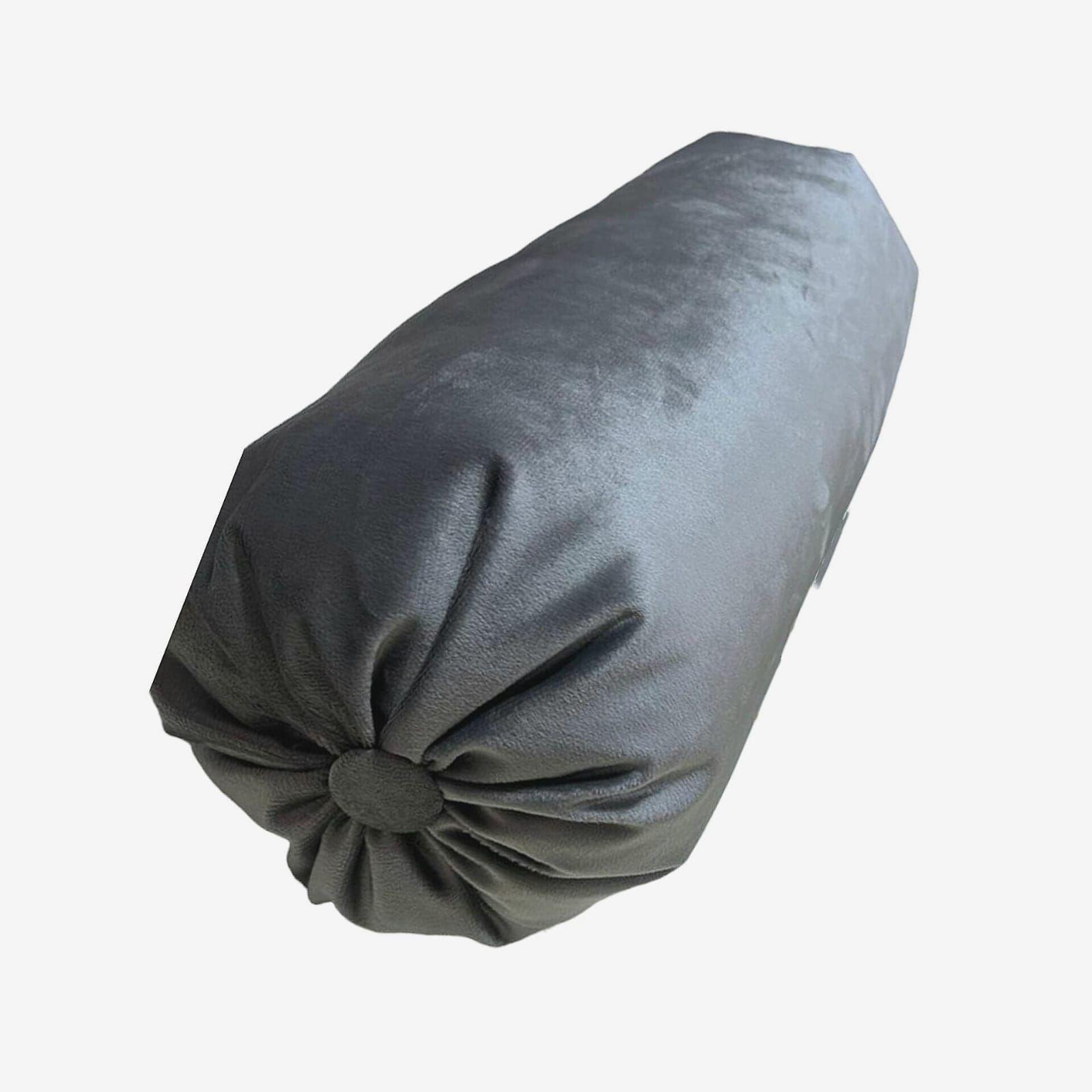 Cojín cilíndrico terciopelo gris-0