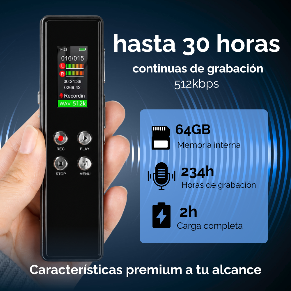 Grabador De Voz Digital Profesional 64 Gb Metalico Usb C-2