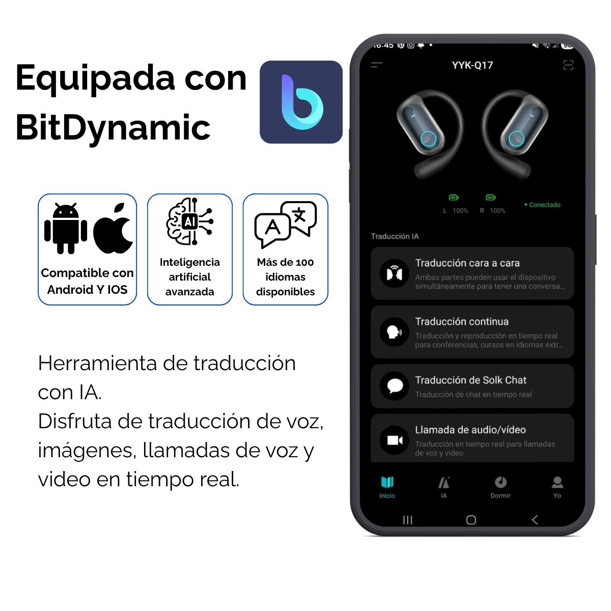 Audifonos Bluetooth Traductor Ia Deportivo Ultraligeros Hifi negros-2