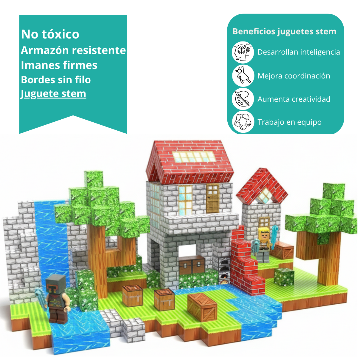 Cubos Magneticos Construccion Didacticos 100 Piezas 4 personajes Pixel -2