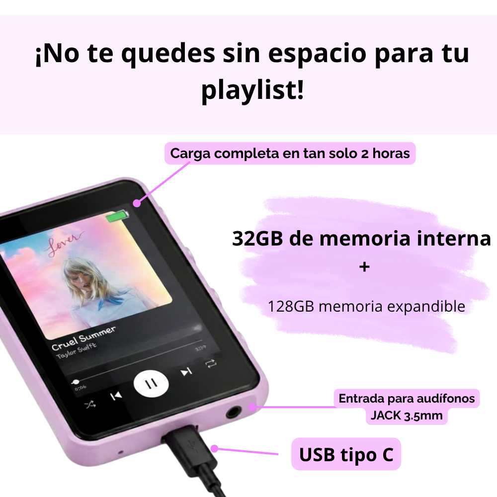 Reproductor De M sica Mp3 Bluetooth 32gb Pantalla Touch Fm rosado-5