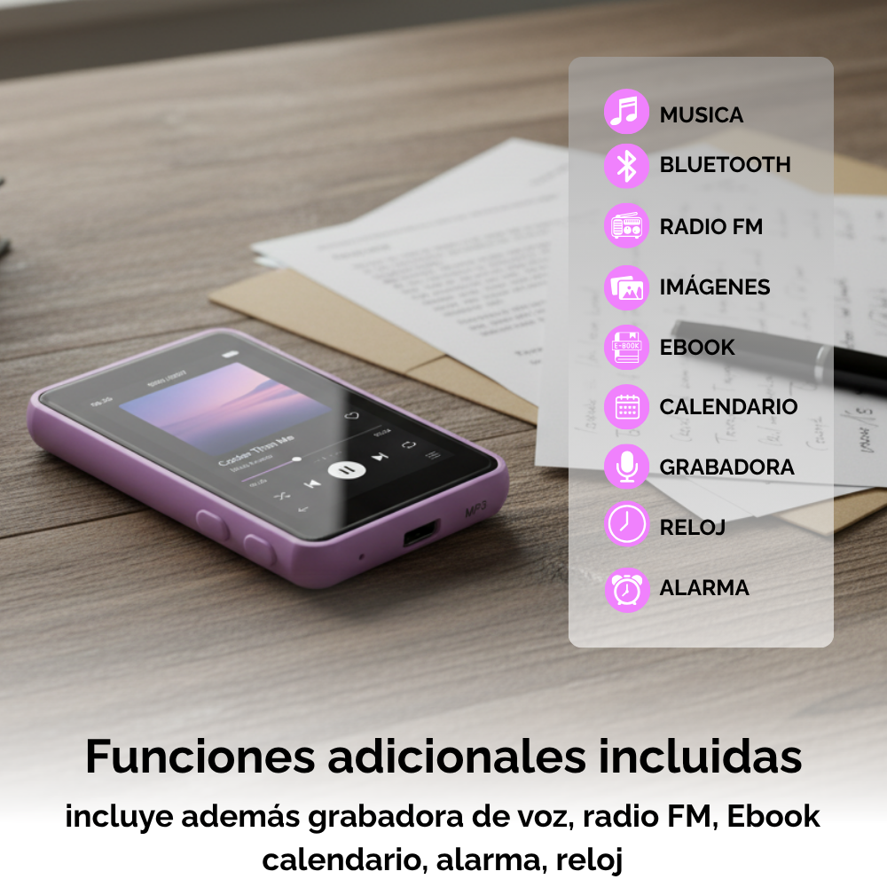 Reproductor De M sica Mp3 Bluetooth 32gb Pantalla Touch Fm rosado-6