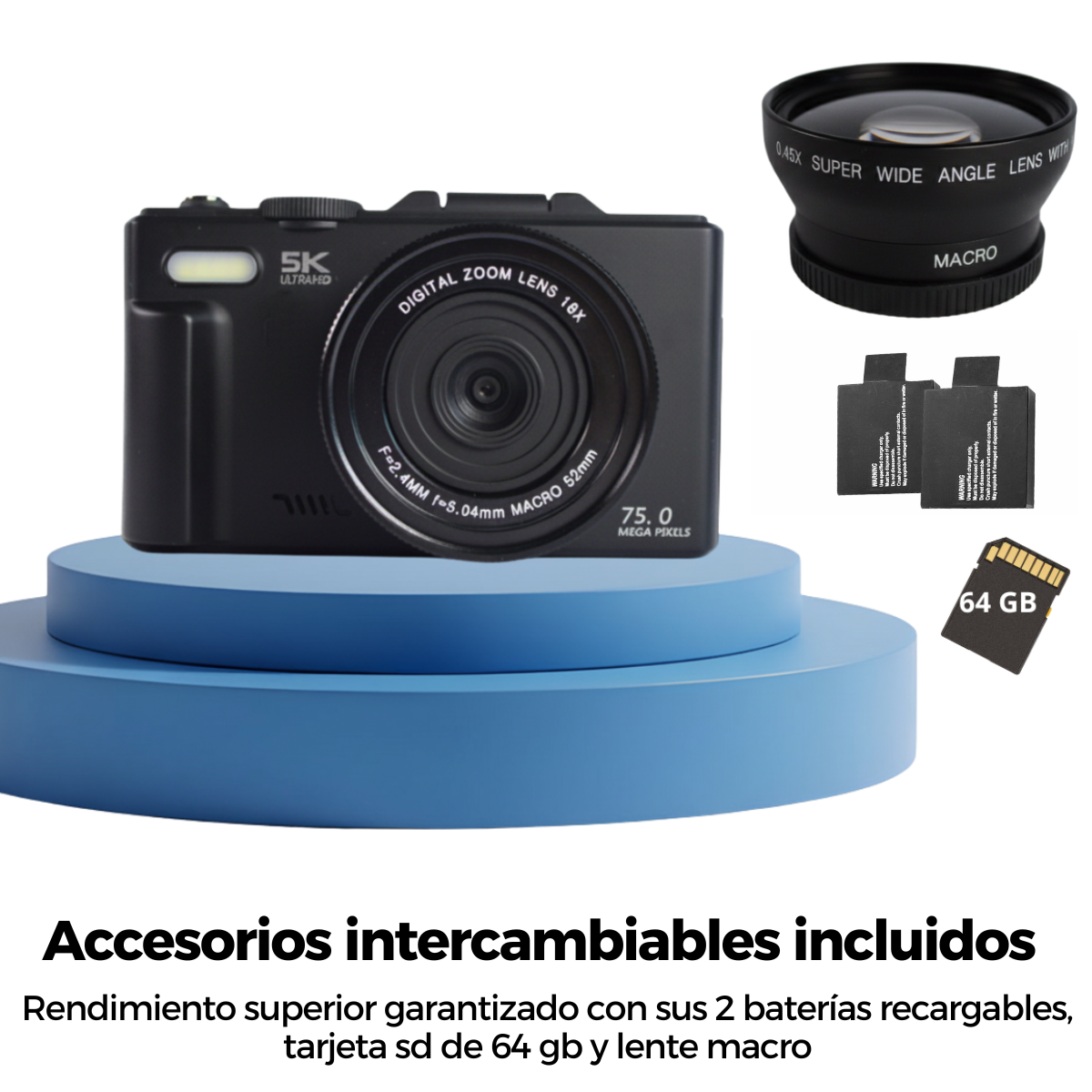 Cámara digital 5K 75MP pantalla abatible con wifi 64 GB + accesorios-9