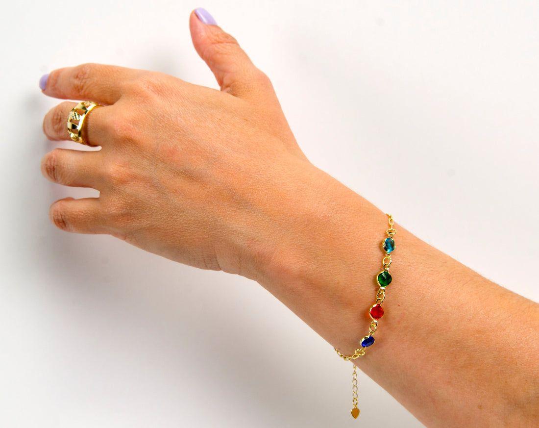 PULSERA RAINBOW PUNTO LUZ BAÑO EN ORO-2