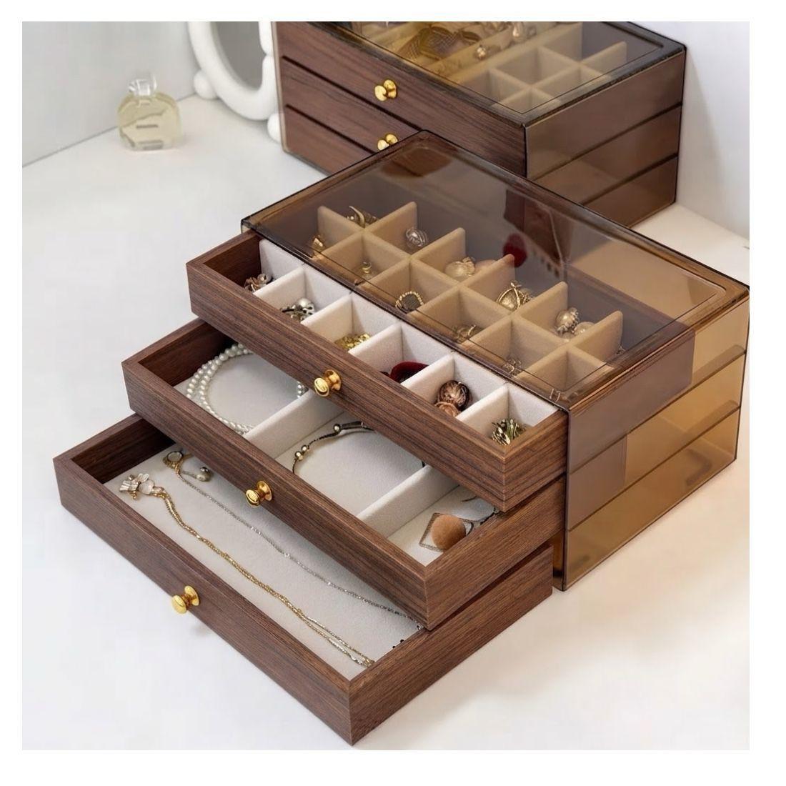 Organizador de Joyas de 3 Niveles con Efecto Madera LD-1032-2