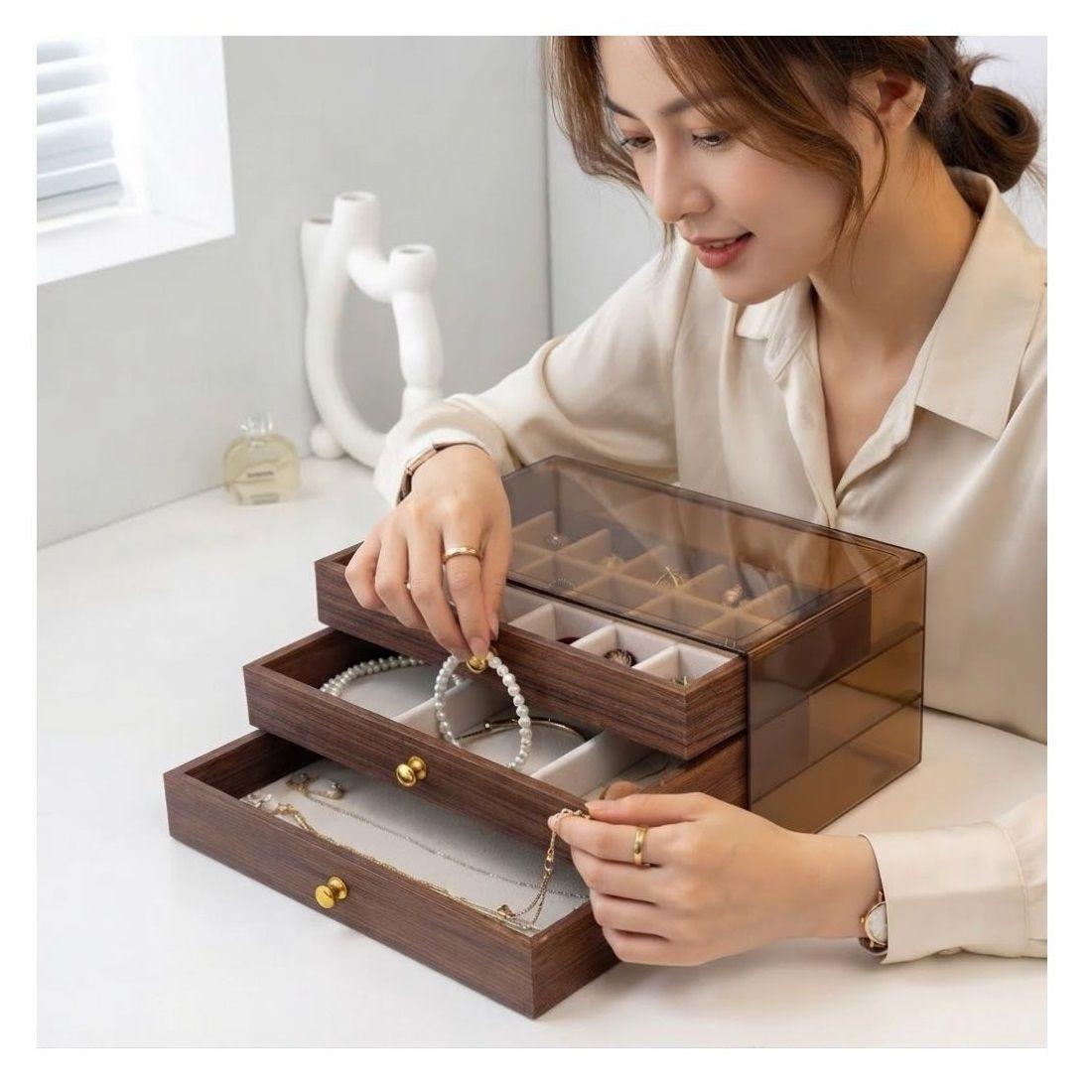 Organizador de Joyas de 3 Niveles con Efecto Madera LD-1032-3